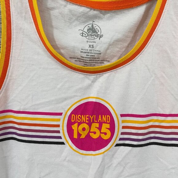 ✨   Disneyland 1955 Women's Tank Top XS White Cotton Blend Retro Striped Design - Picture 3 of 5